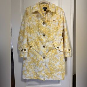 🌻🌼☀️Chic Spring & Summer Lands' End Yellow Floral midi Trench Coat🌼🌻☀️